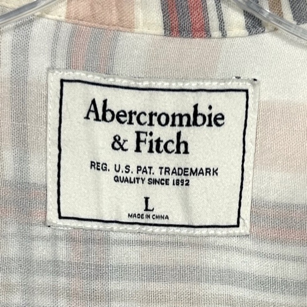 Abercrombie&Fitch Plaid Flannel Long Sleeve Button Down Top Cream Size L - Picture 8 of 9